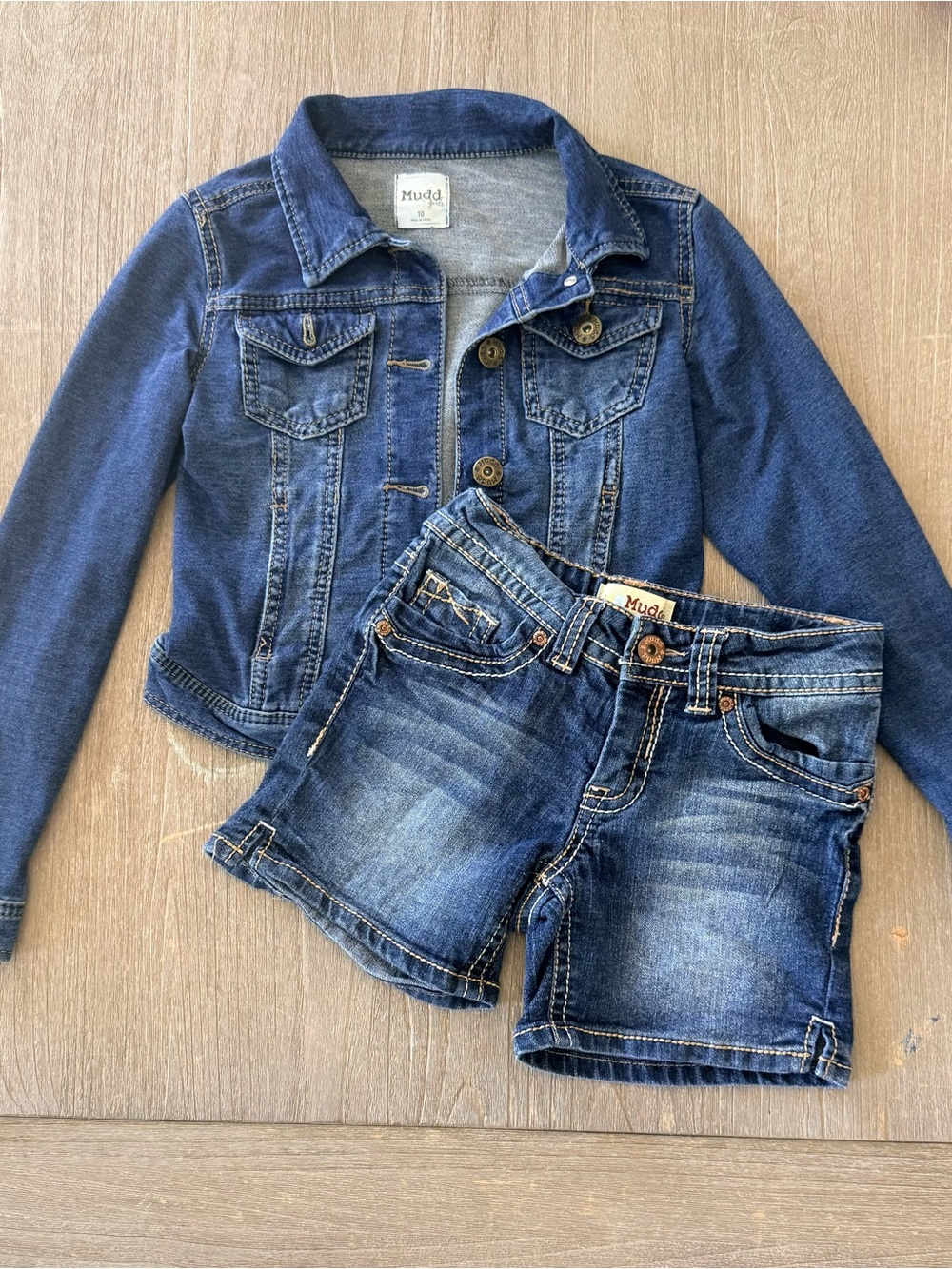 Mudd Girls' Dark Blue Denim Jacket and Jean Shorts Y2K Style Set size 10